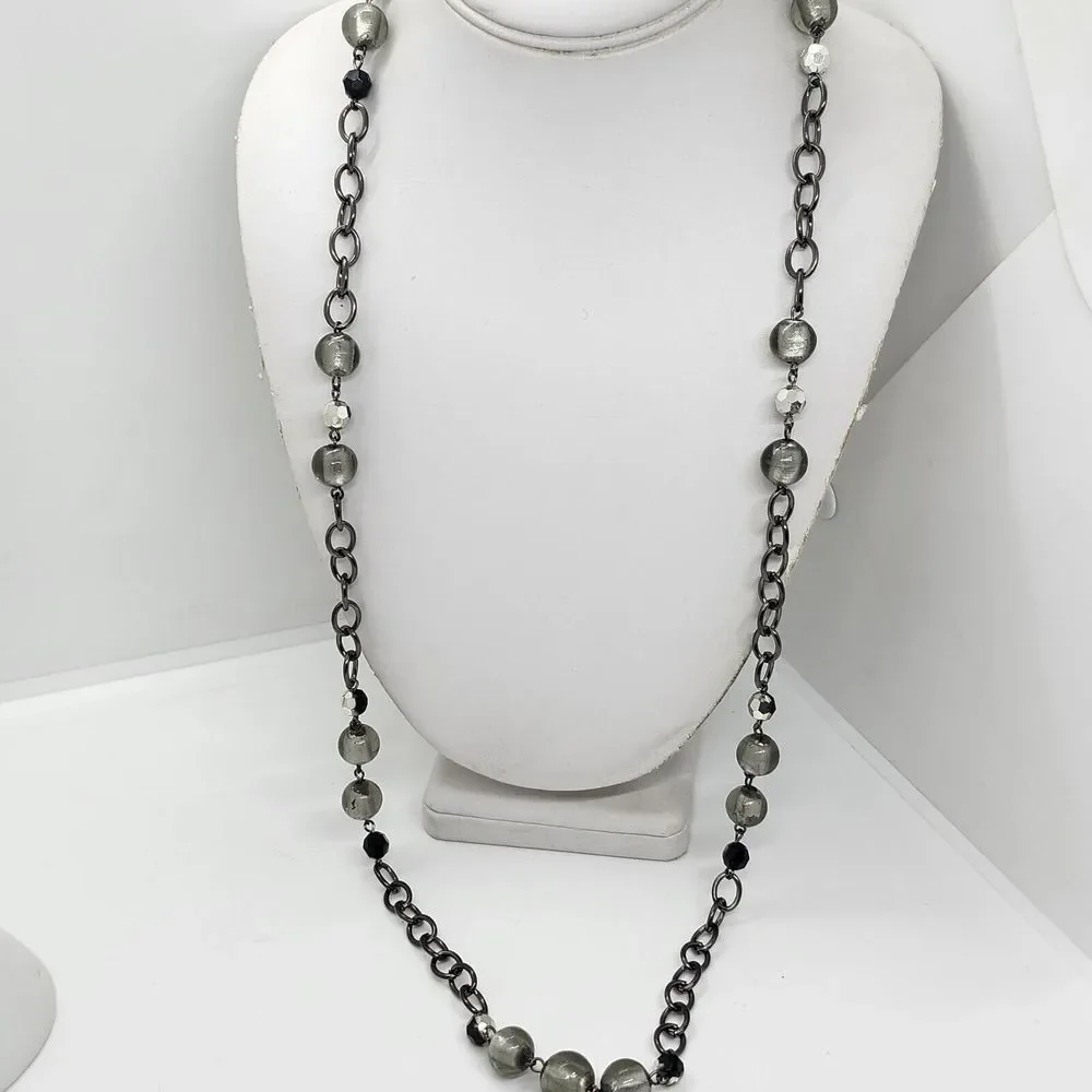 Gun Metal And Glass Bead Necklace